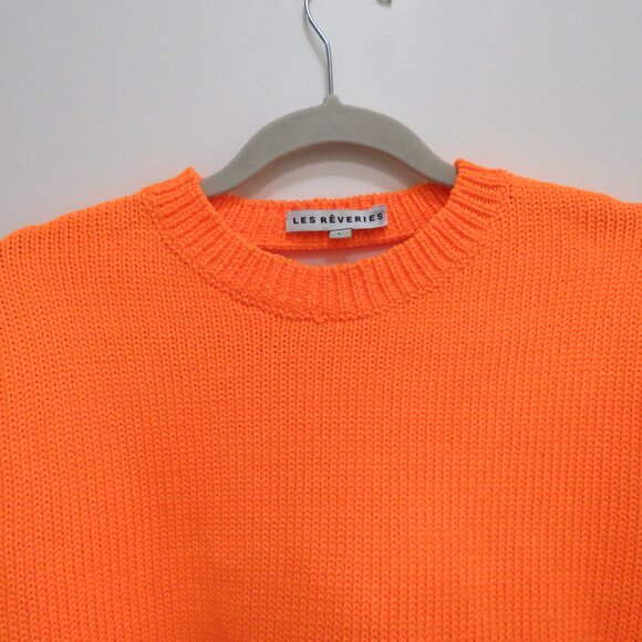 LES REVERIES Cutout Knitted Cropped Sweater Top in Orange - Size L - Picture 4 of 13